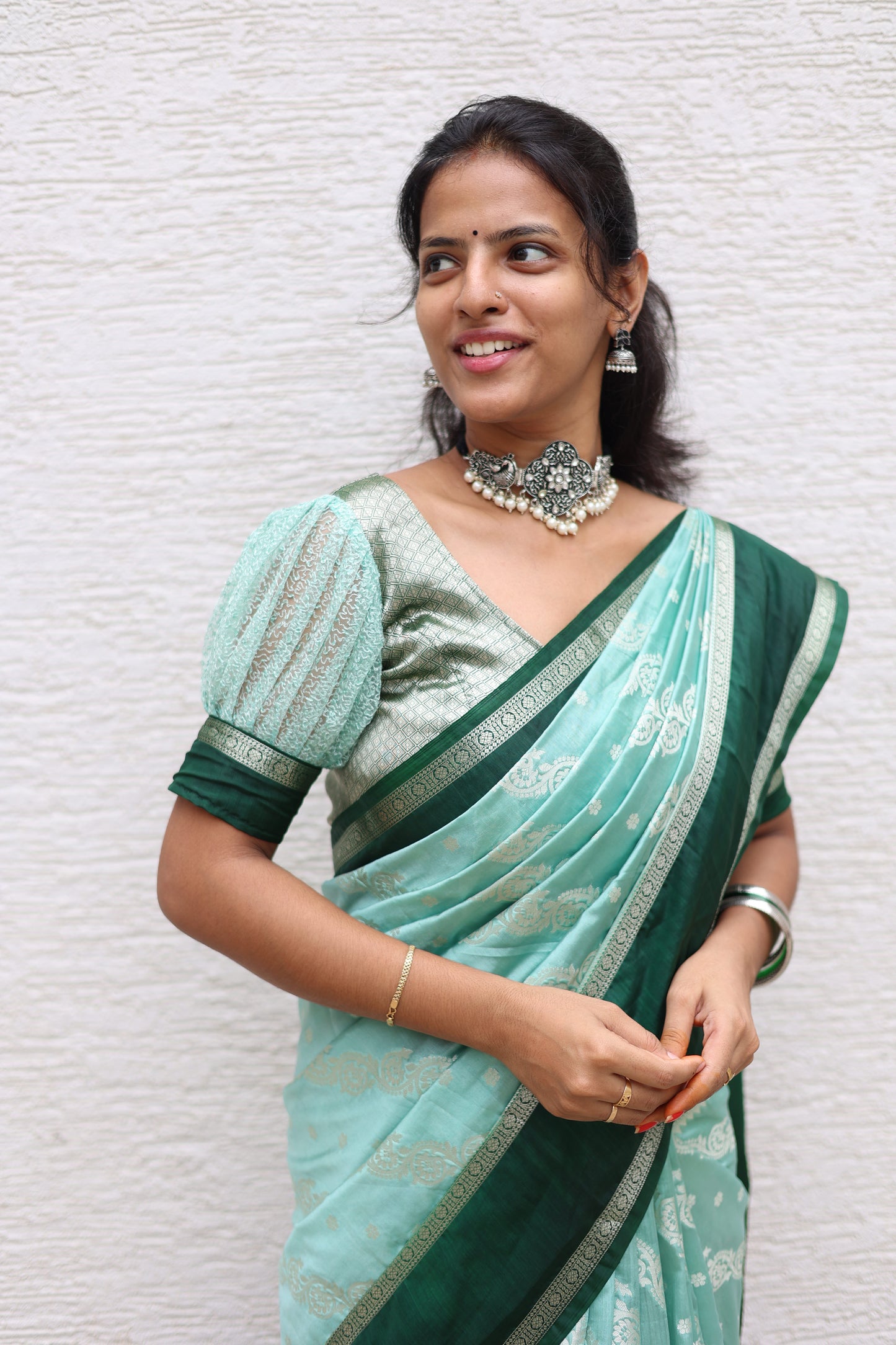 Warm Silk Saree with Contrast Border and Water Zari Work