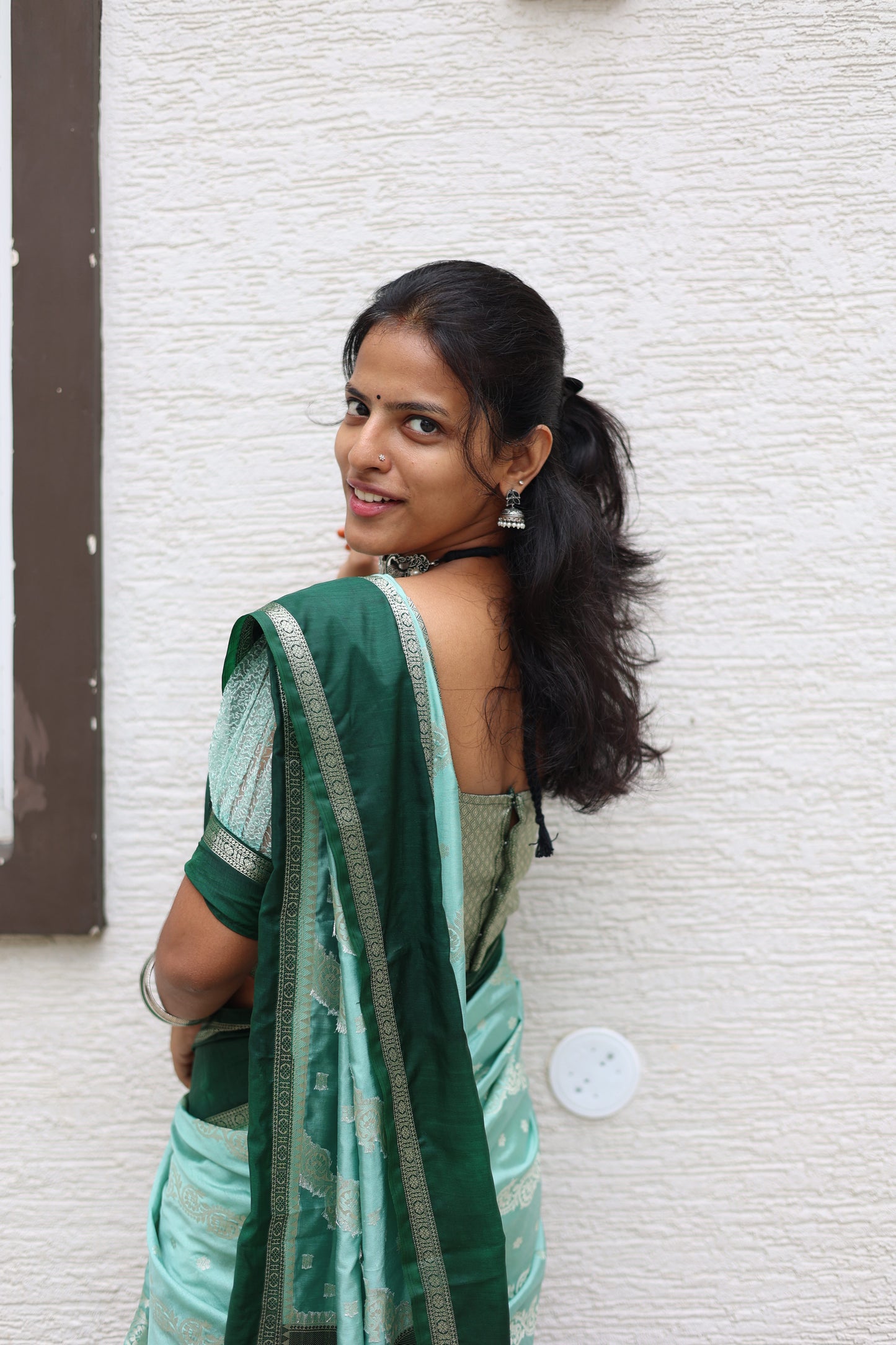 Warm Silk Saree with Contrast Border and Water Zari Work