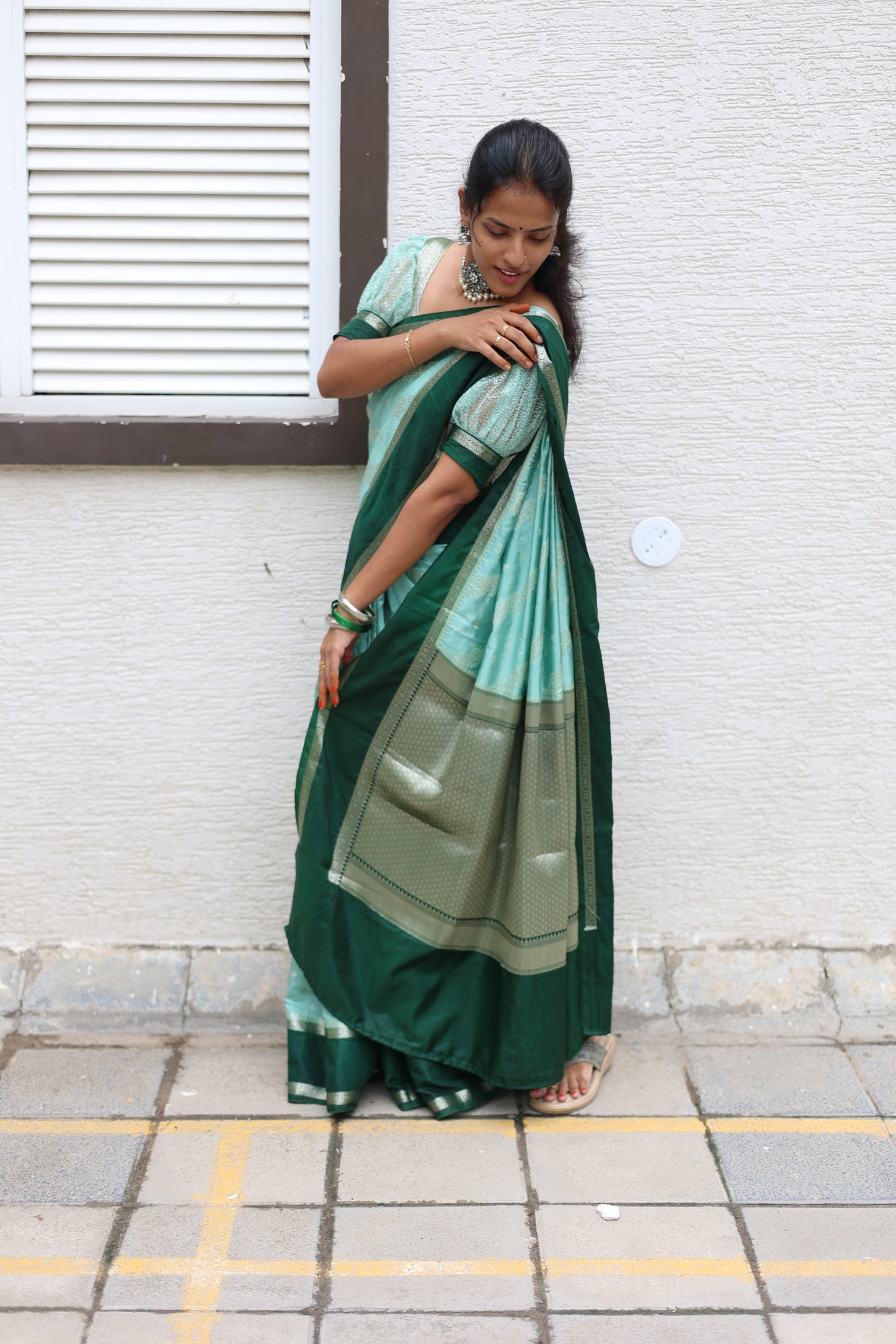 Warm Silk Saree with Contrast Border and Water Zari Work