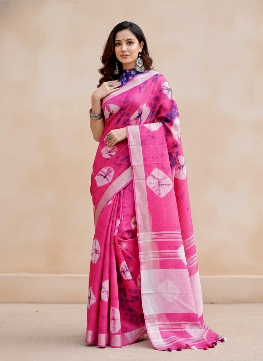 Laila Semi Linen Shibori Saree