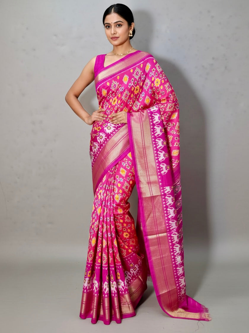 Daisy – Fuchsia Pure Ikkat Silk Saree