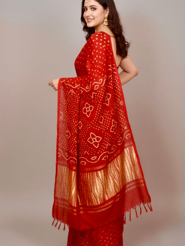 Rudrakshi Modal Silk Bandhani Saree With Tissue Pallu - Thugil