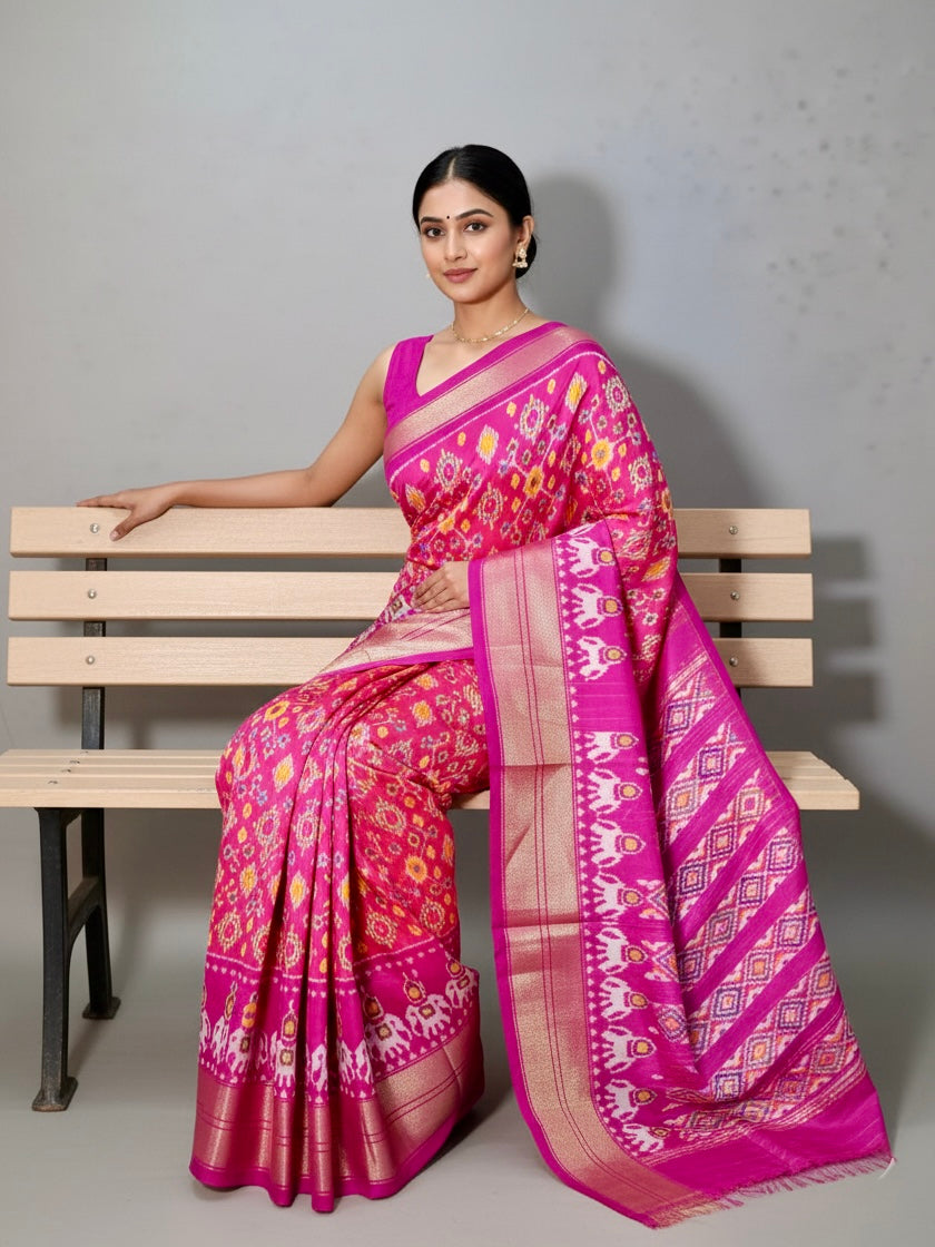 Daisy – Fuchsia Pure Ikkat Silk Saree