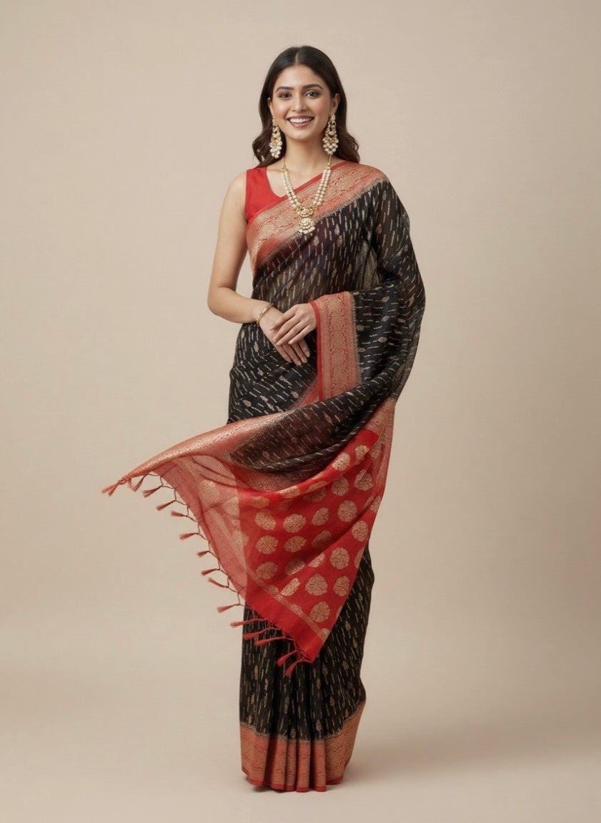 Priya Banarasi Katan Georgette Saree with Pure Silver Zari