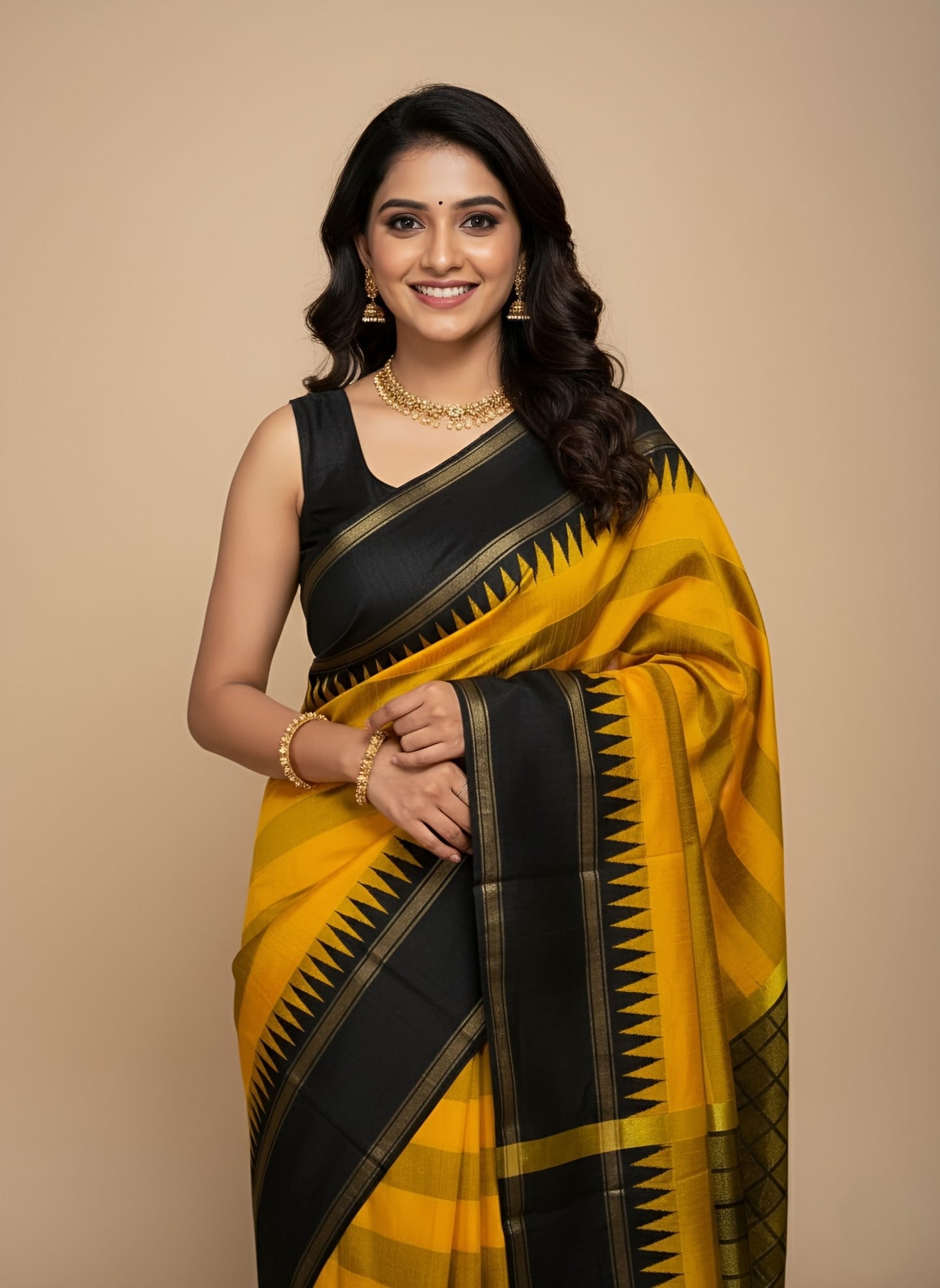 Biju Raw Silk Temple Border Saree
