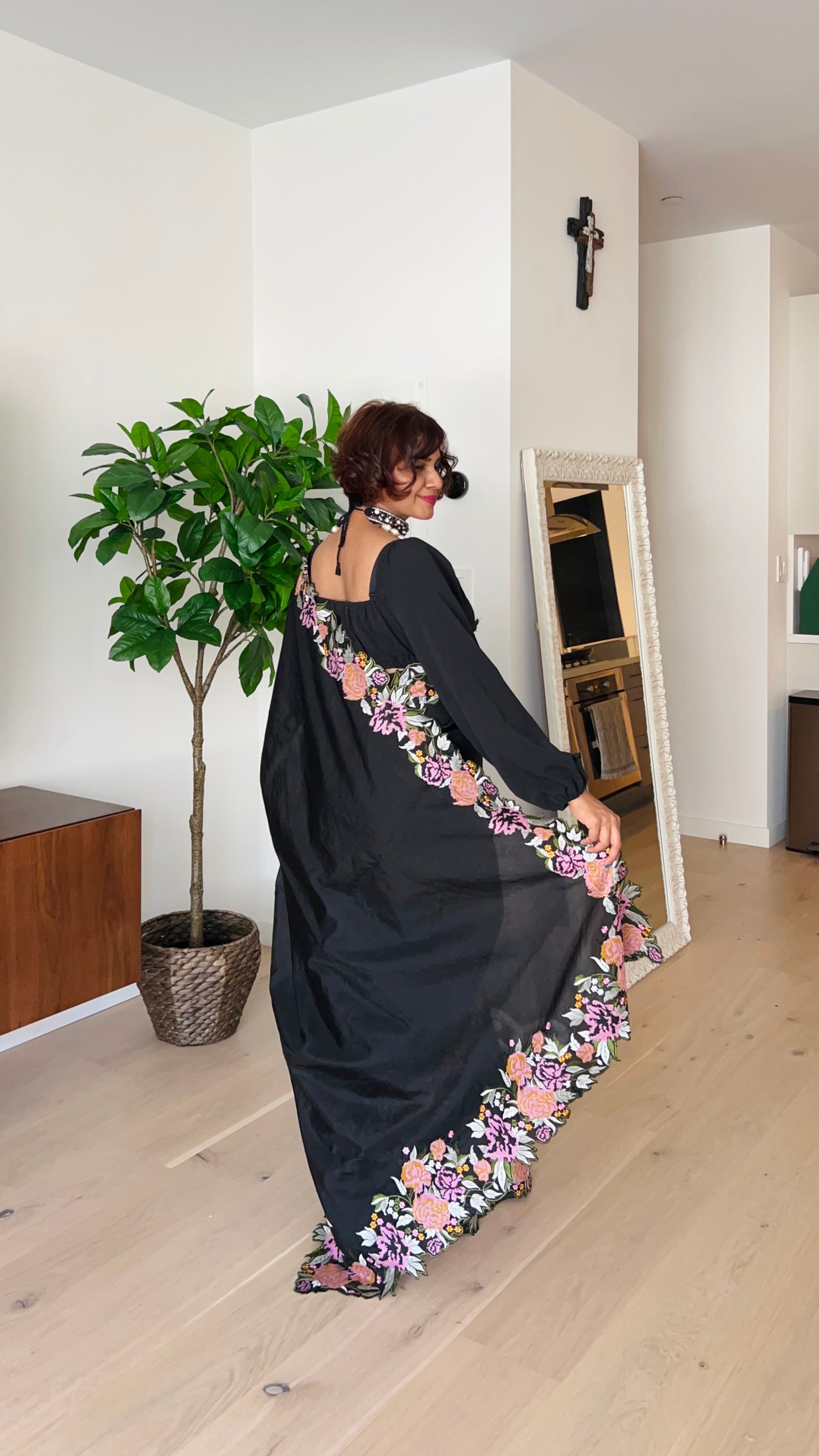 Black Tussar Raw Silk Saree With Embroidery
