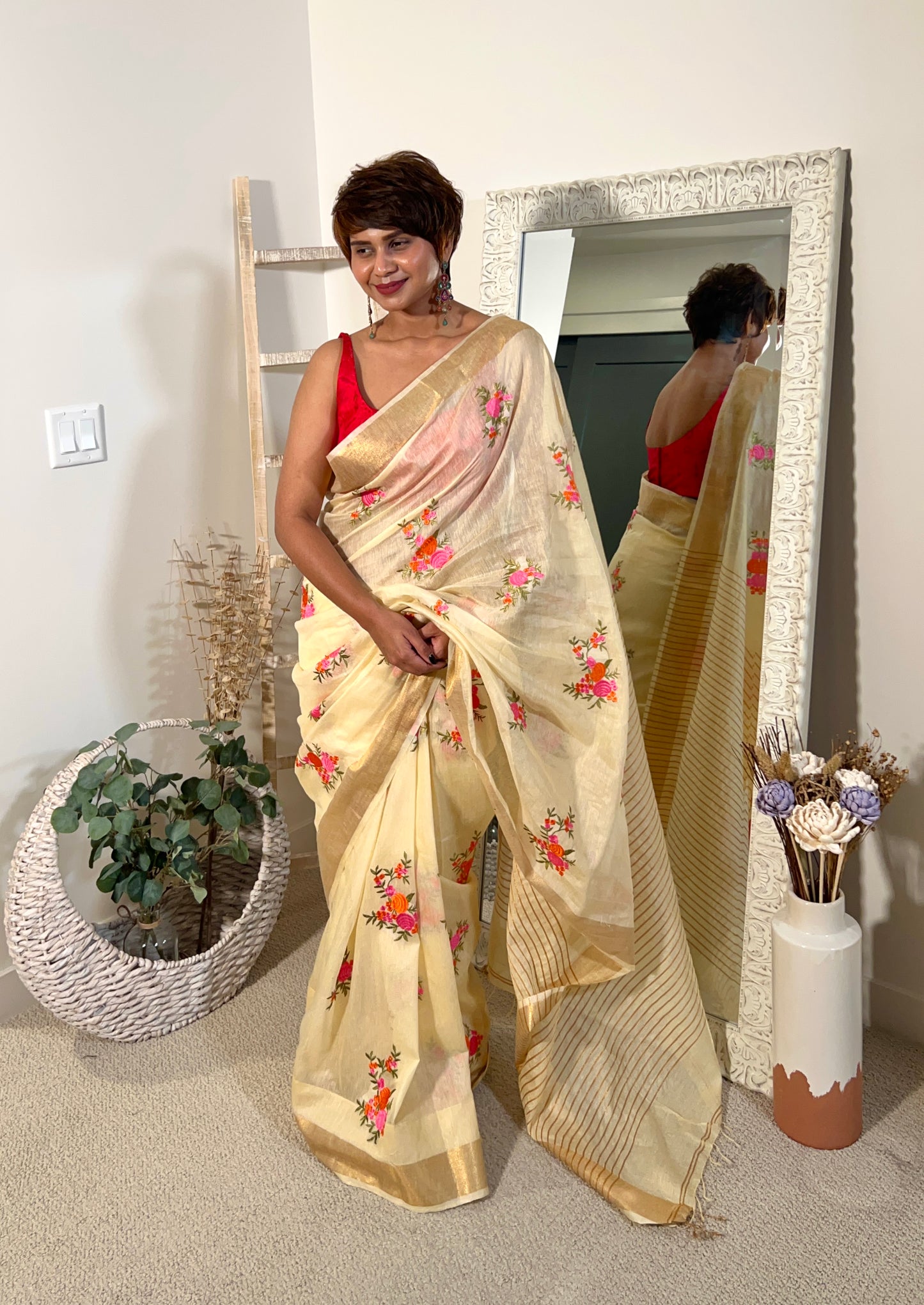 Silk Linen with Embroidery