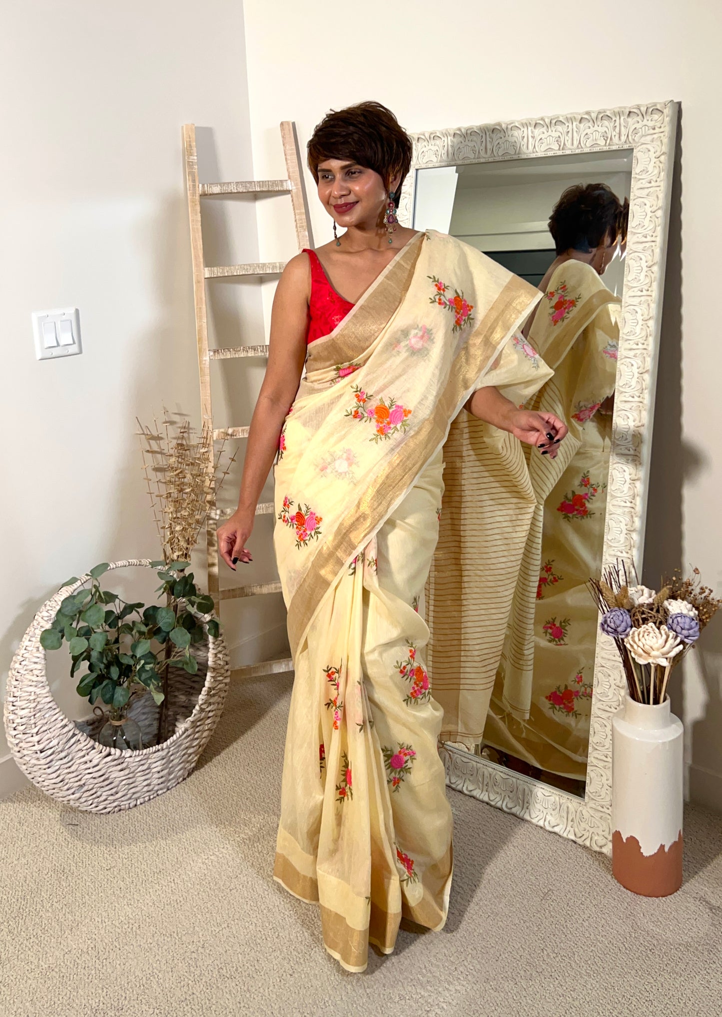 Silk Linen with Embroidery