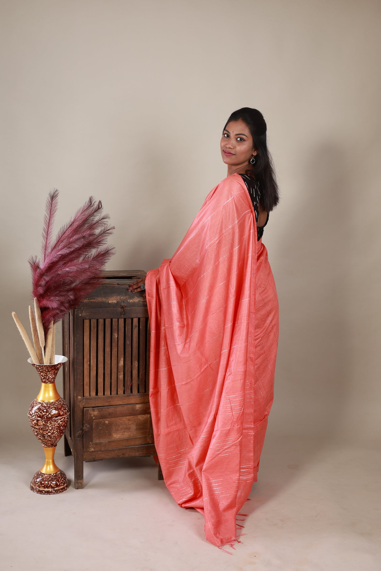 Semi Tussar Saree - Peach