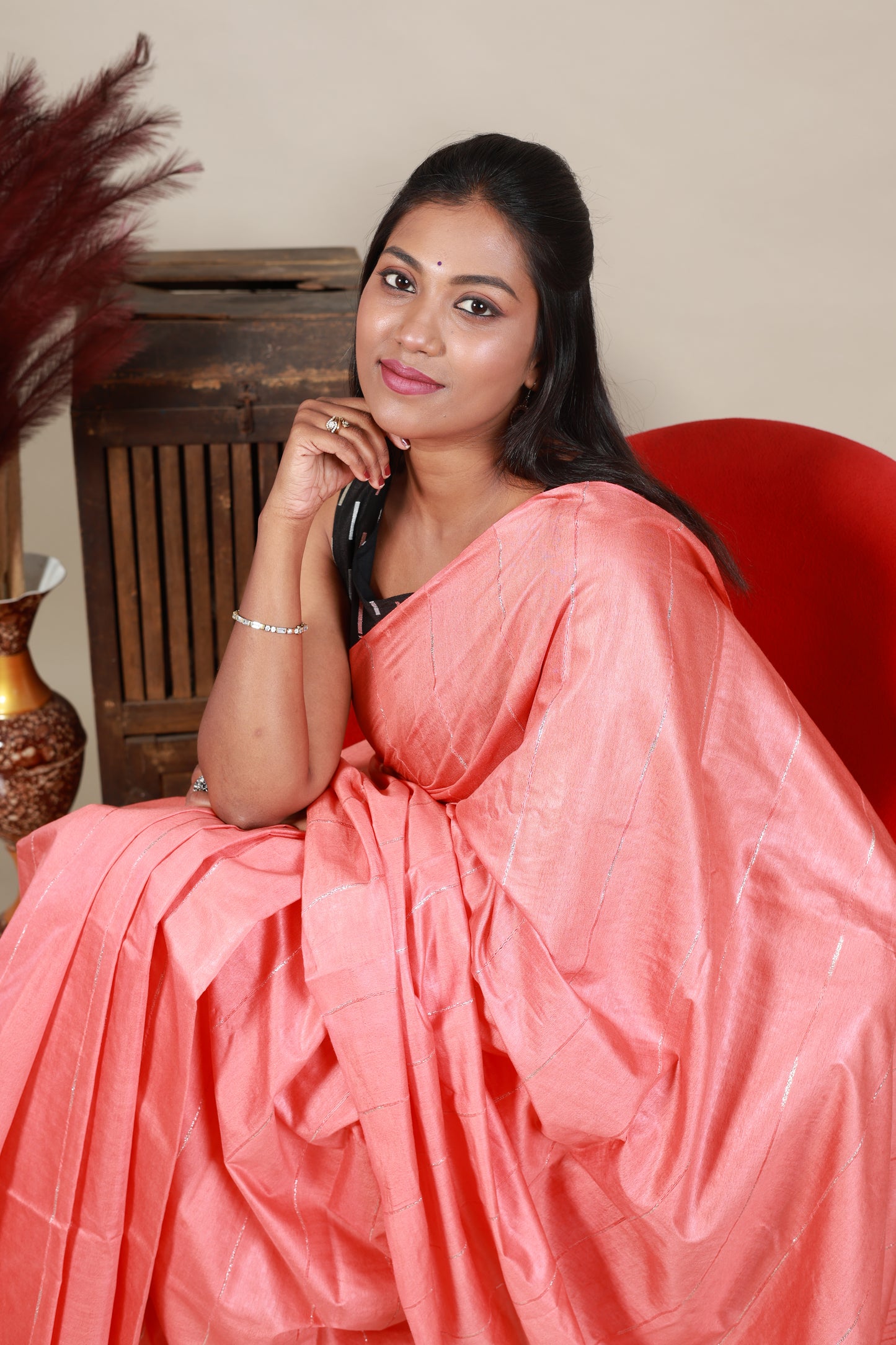 Semi Tussar Saree - Peach