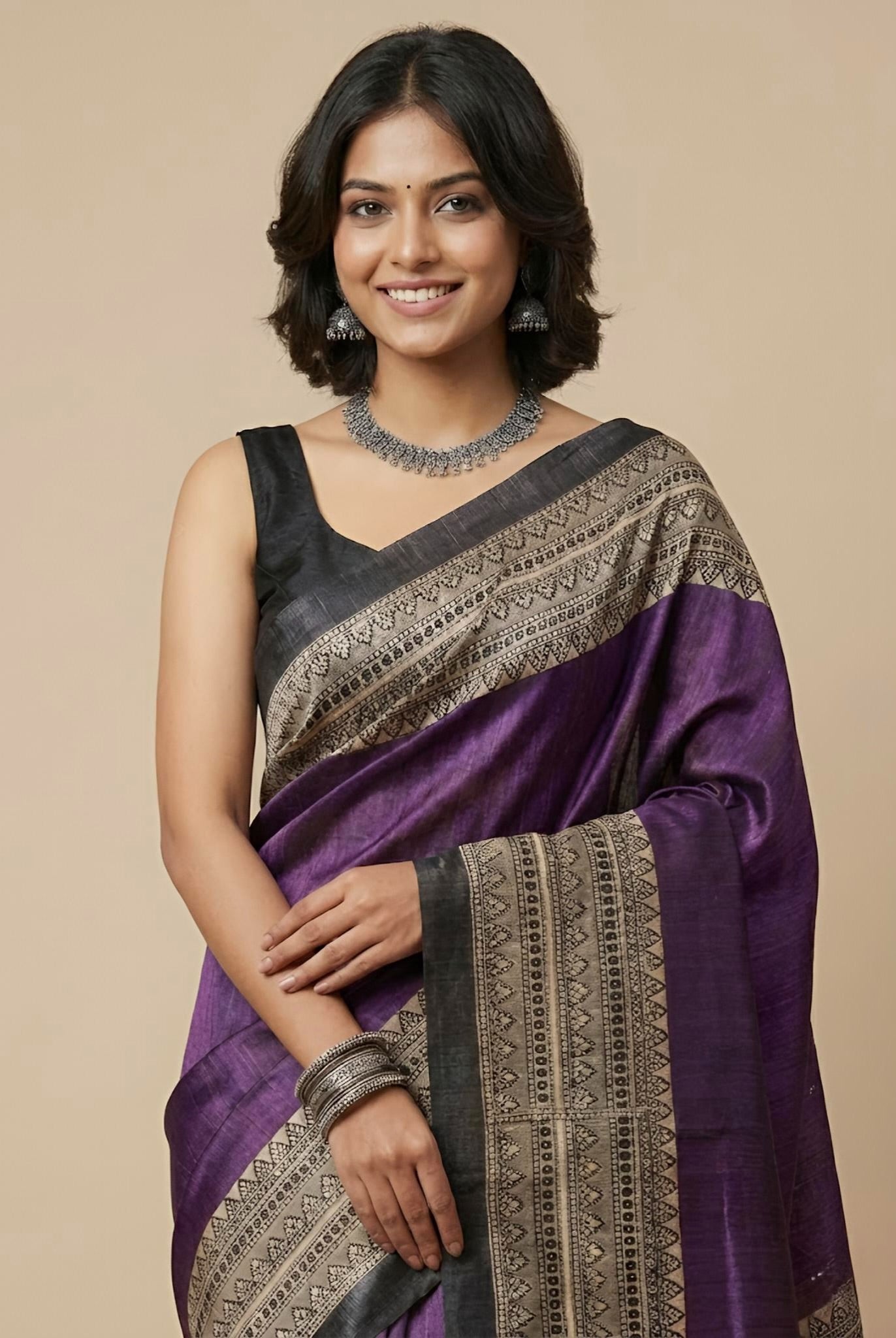 Khadija– Pure Tussar Ghicha Silk Saree (Silk Mark Certified)