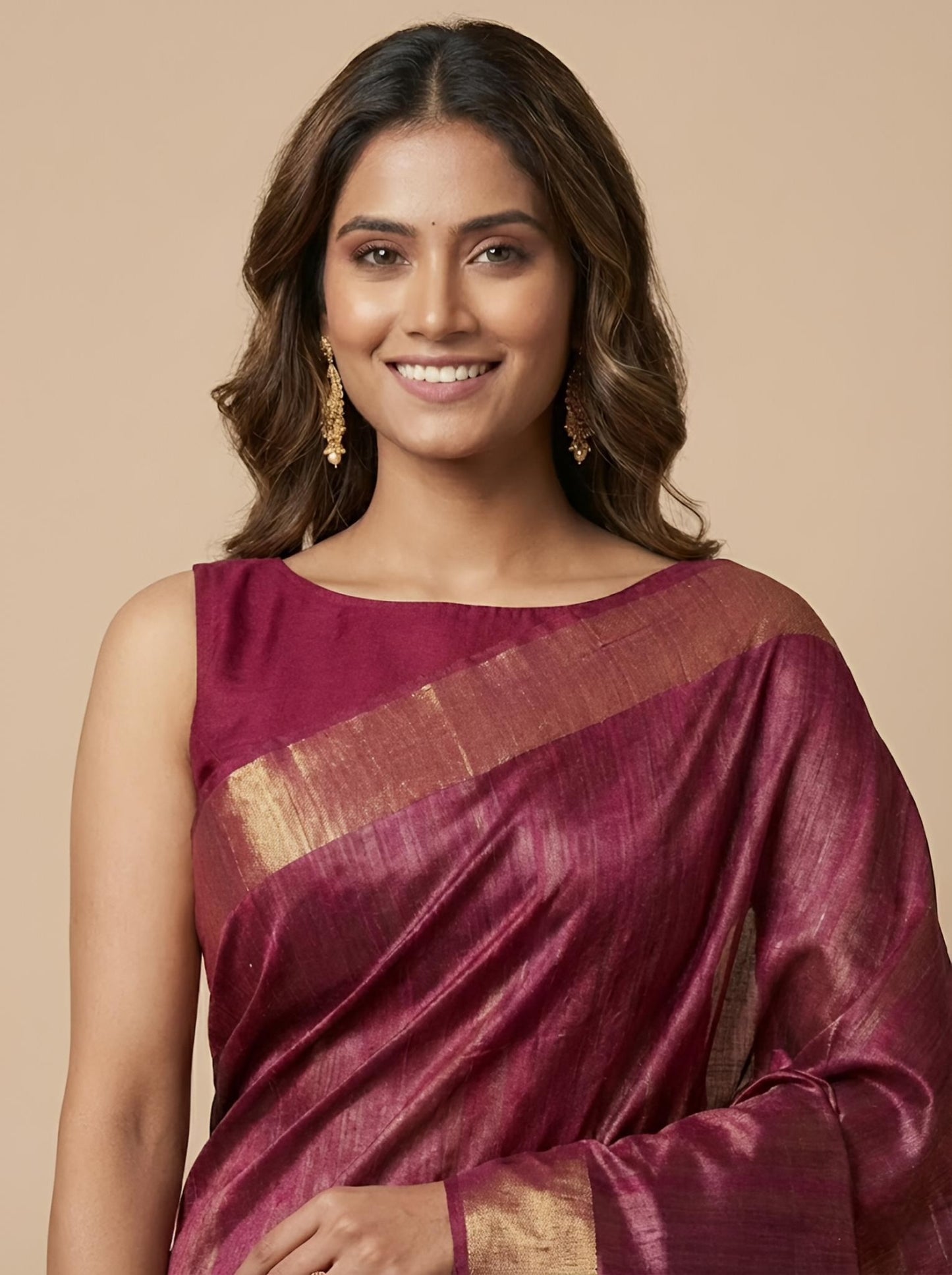 Sibisree -Pure Plain Tussar Ghicha Silk Saree (Silkmark Certified)