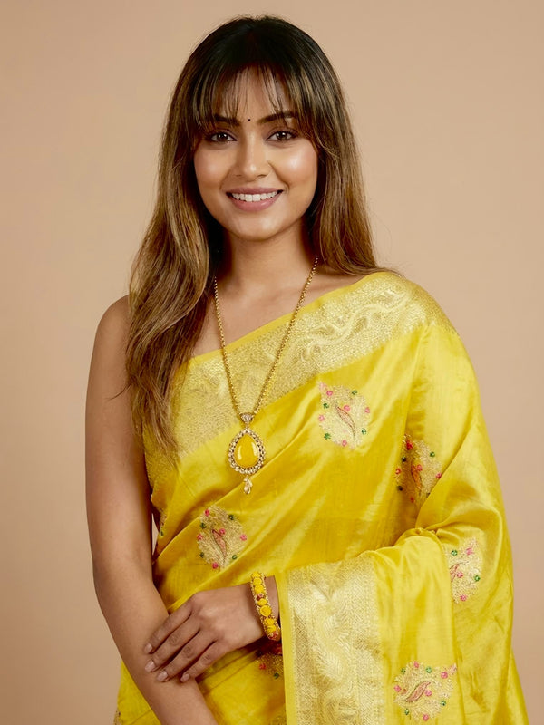 Jessy-Pure Tussar Silk Jamdani Jari Buta Saree(Silkmark certified)