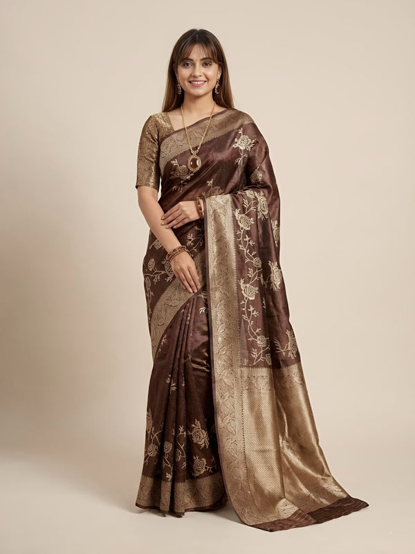 Pahima-Pure Tussar Silk Jamdani Jari Buta Saree(Silkmark certified)