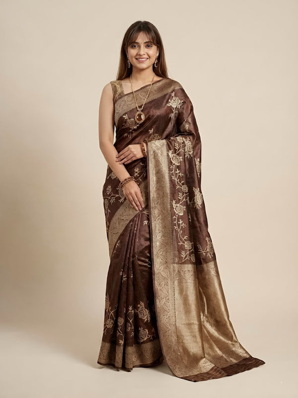 Pahima-Pure Tussar Silk Jamdani Jari Buta Saree(Silkmark certified)