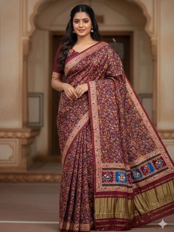 Manohari – Pure Modal Silk Digital Print Saree with Tissue Pallu - Thugil