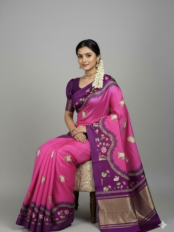 Madhu – Pure Modal Silk Saree with Tissue Pallu - Thugil