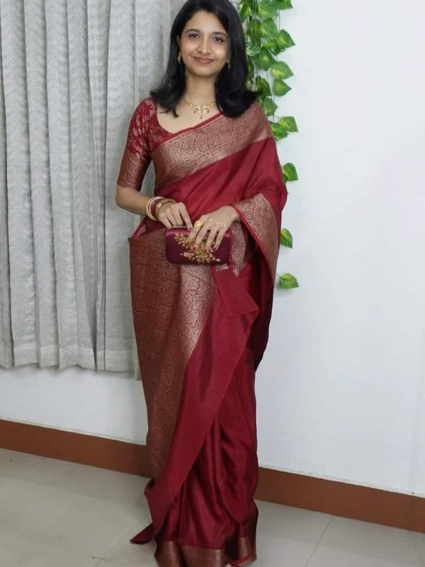 Anju's Handloom Semi- Dupion with Gold Zari - Thugil
