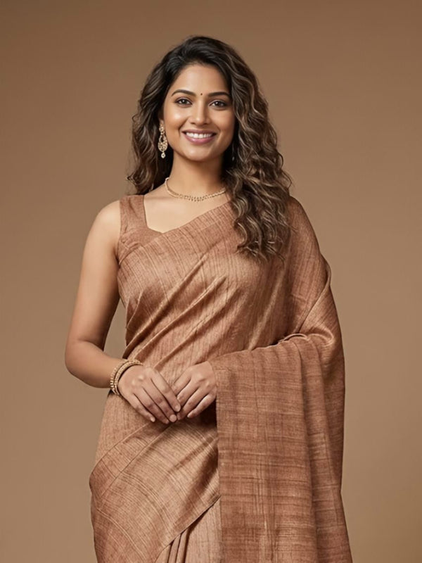 Lakshita-Pure Plain Tussar Ghicha Silk Saree (Silkmark Certified)