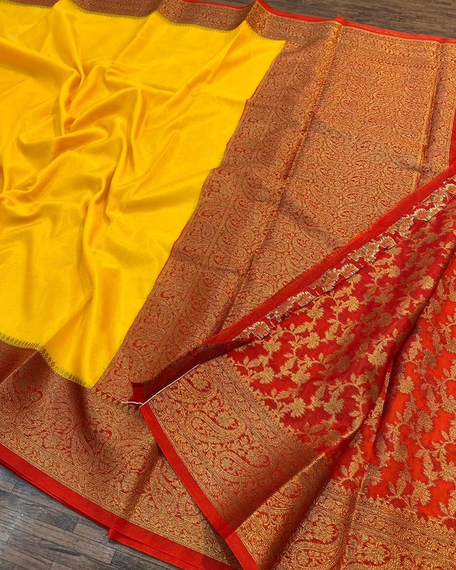 Dual Shade Handloom Semi- Dupion with Gold Zari