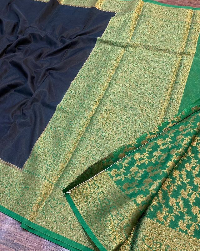Dual Shade Handloom Semi- Dupion with Gold Zari
