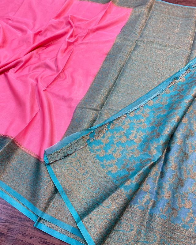Dual Shade Handloom Semi- Dupion with Gold Zari