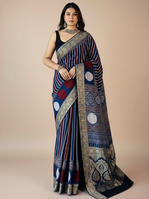 Viji – Dola Modal Silk Ajrakh Elegance Saree - Thugil