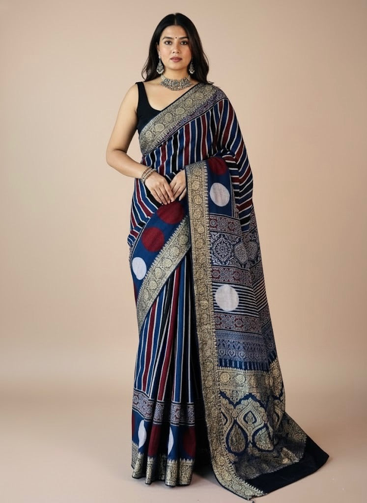 Viji – Dola Modal Silk Ajrakh Elegance Saree - Thugil