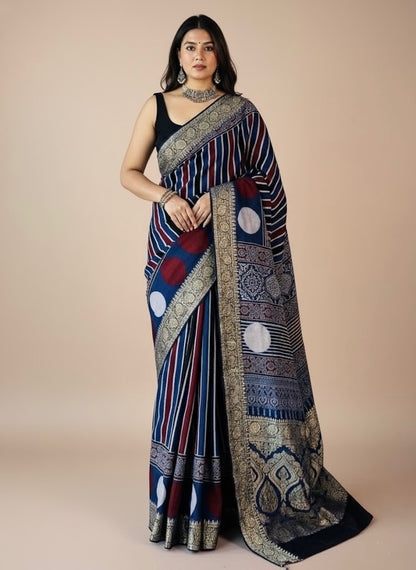 Viji – Dola Modal Silk Ajrakh Elegance Saree - Thugil