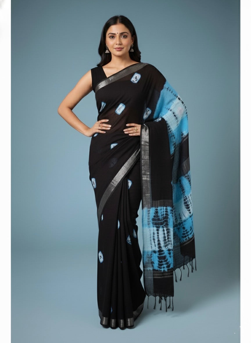 Lakshmi Semi Linen Shibori Saree - Thugil