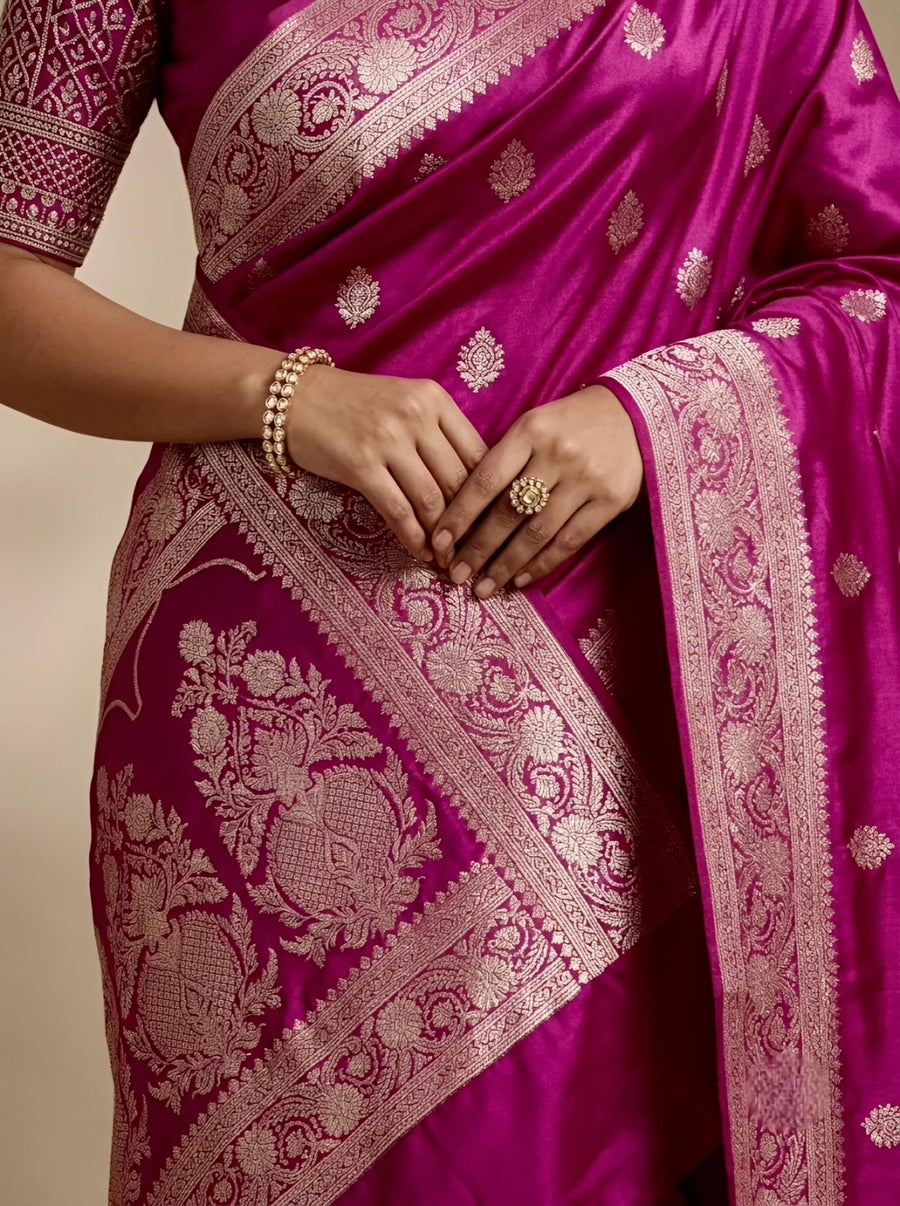 Nedra-Banarasi Handloom Mashru Katan Silk Saree