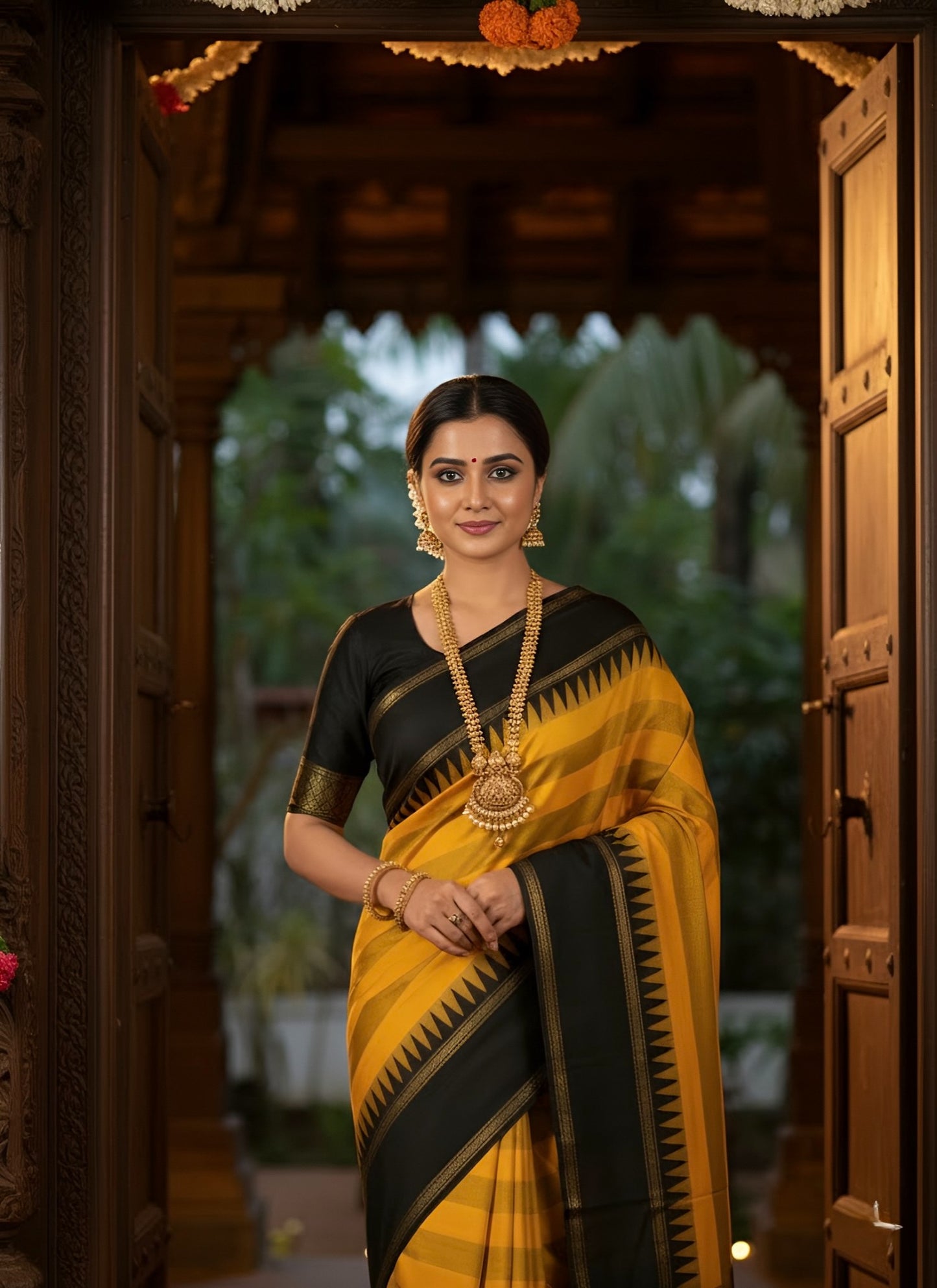 Biju Raw Silk Temple Border Saree
