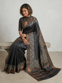 Solai-Pure Tussar Silk Saree with Zari Border & Traditional Print
