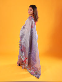Grey Crush Tissue Saree with Embroidery - Thugil