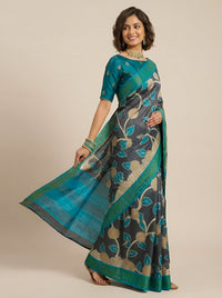 Magizhi-Pure Tussar Silk Saree with Zari Border & Traditional Print