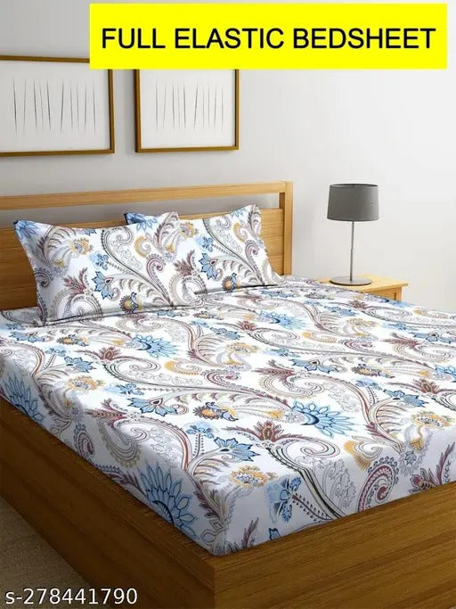 Magizh Fitted Double Bedsheet with 2 Pillow Covers