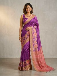 Kanisha-Pure Tussar Silk Saree with Zari Border & Traditional Print