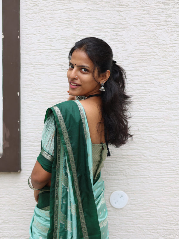 Warm Silk Saree with Contrast Border and Water Zari Work - Thugil