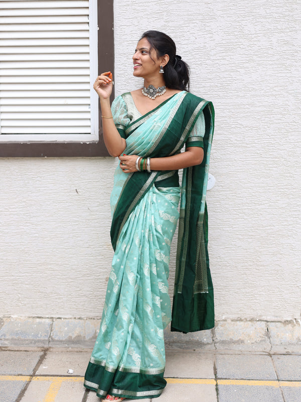 Warm Silk Saree with Contrast Border and Water Zari Work - Thugil