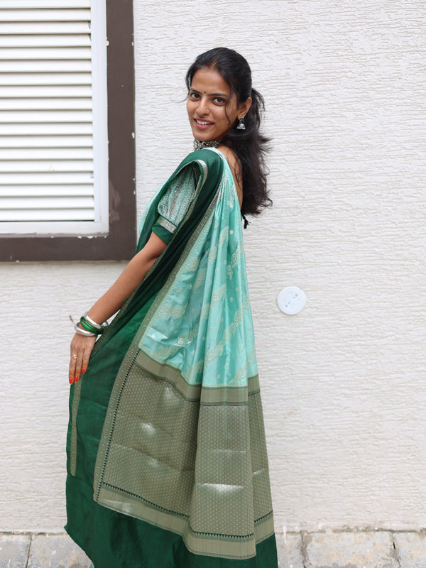 Warm Silk Saree with Contrast Border and Water Zari Work - Thugil