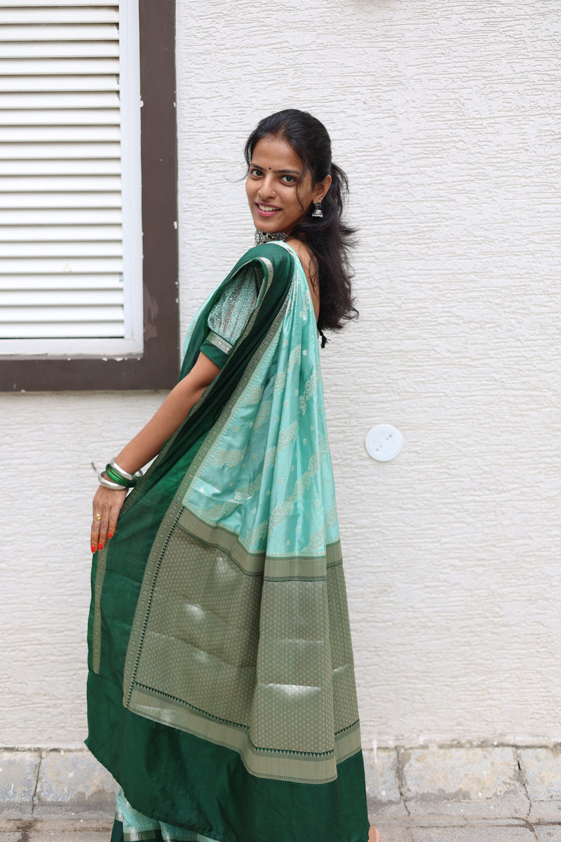 Warm Silk Saree with Contrast Border and Water Zari Work - Thugil
