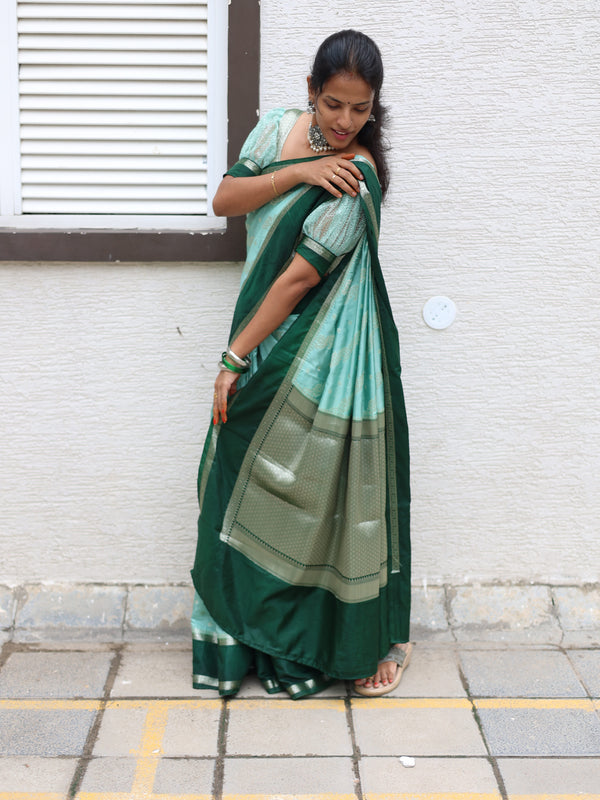 Warm Silk Saree with Contrast Border and Water Zari Work - Thugil