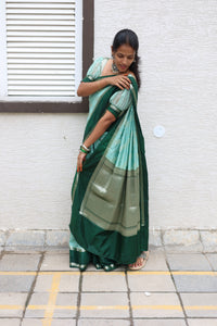 Warm Silk Saree with Contrast Border and Water Zari Work - Thugil