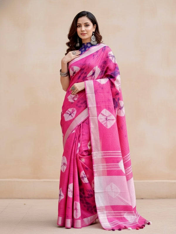 Laila Semi Linen Shibori Saree