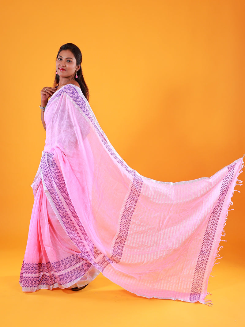 Pure Linen Saree- Gulaab - Thugil