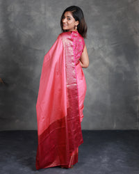 A Pink Saree adorned with a beautiful border - Thugil