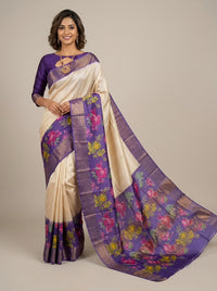 Sheedh-Pure Tussar Silk Saree with Zari Border & Traditional Print