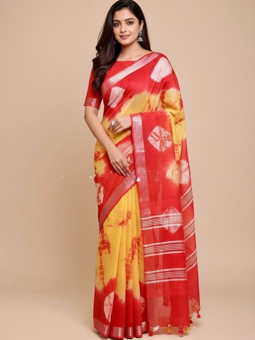 Lilly Semi Linen Shibori Saree - Thugil