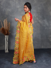Mustard Crush Tissue Saree with Embroidery - Thugil
