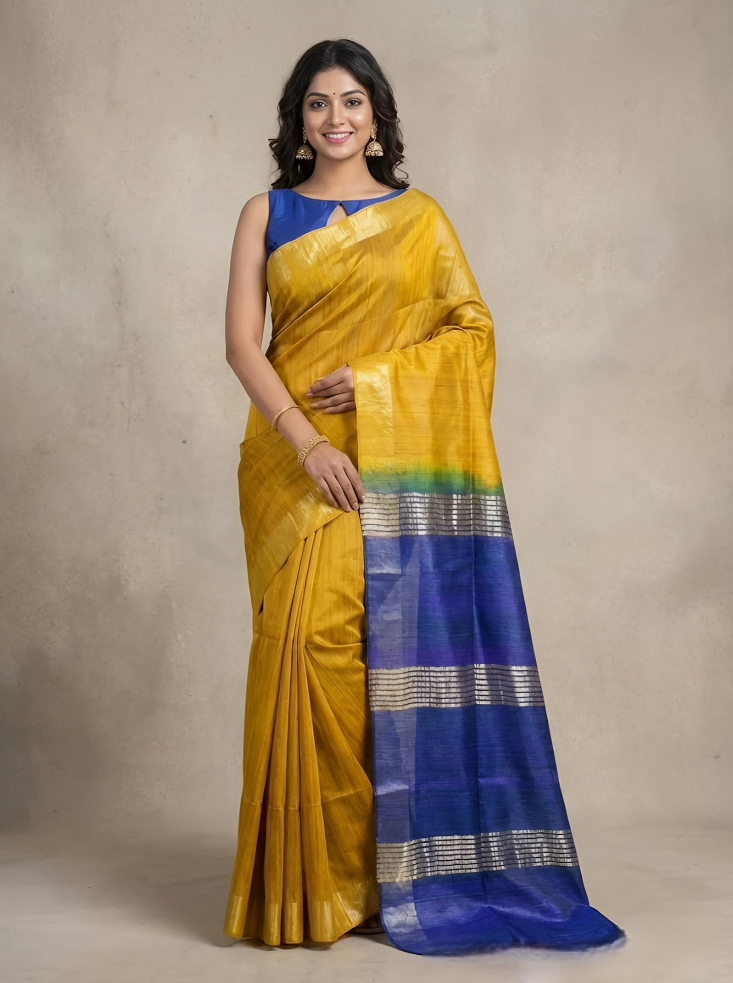 Latha-Pure Plain Tussar Ghicha Silk Saree (Silkmark Certified)